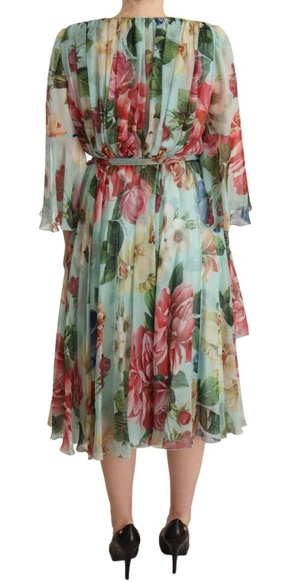  - Floral Silk Midi Wrap Dress