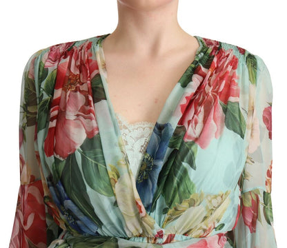  - Floral Silk Midi Wrap Dress