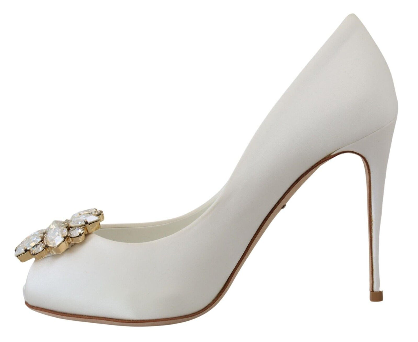  - Crystal-Embellished White Peep Toe Heels