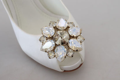  - Crystal-Embellished White Peep Toe Heels