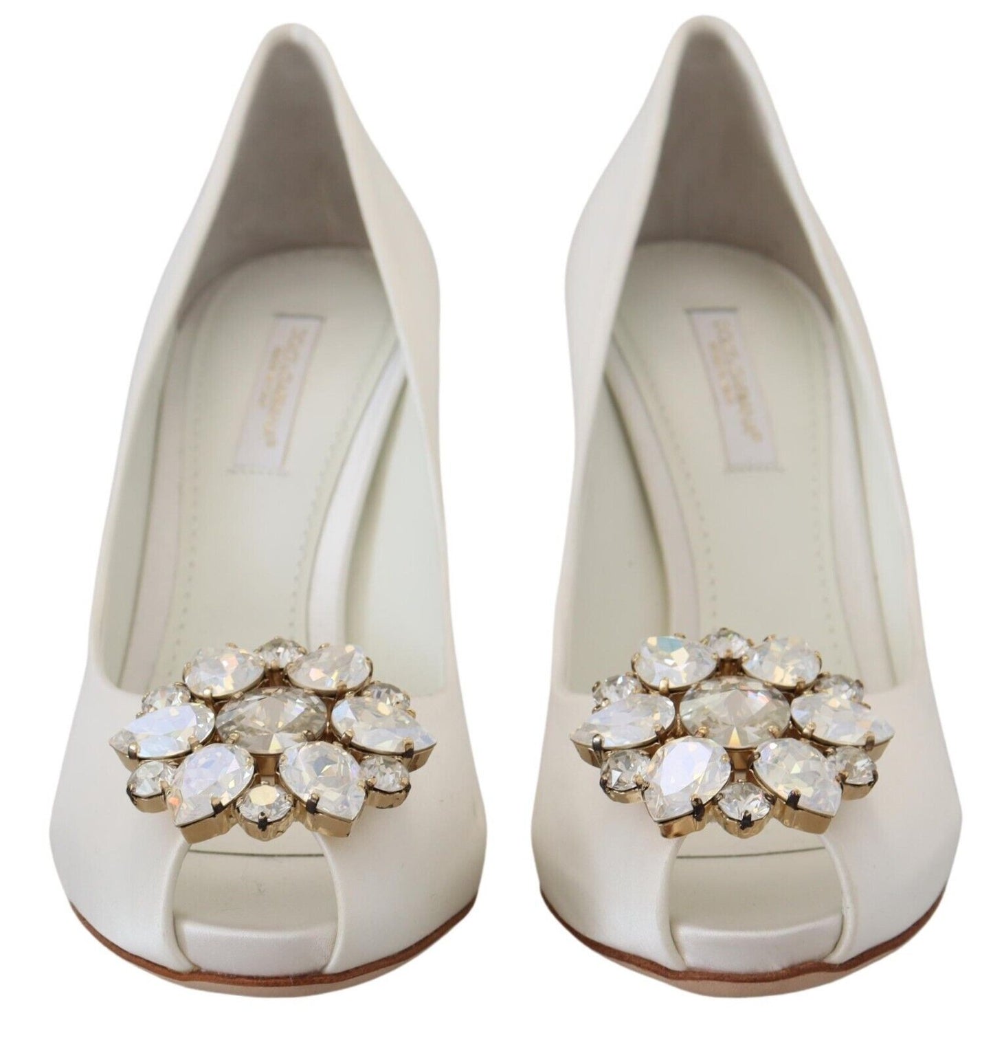  - Crystal-Embellished White Peep Toe Heels