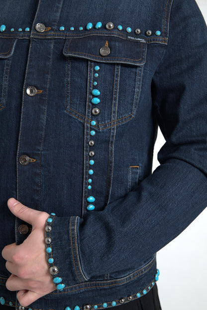  - Embellished Turquoise Denim Jacket