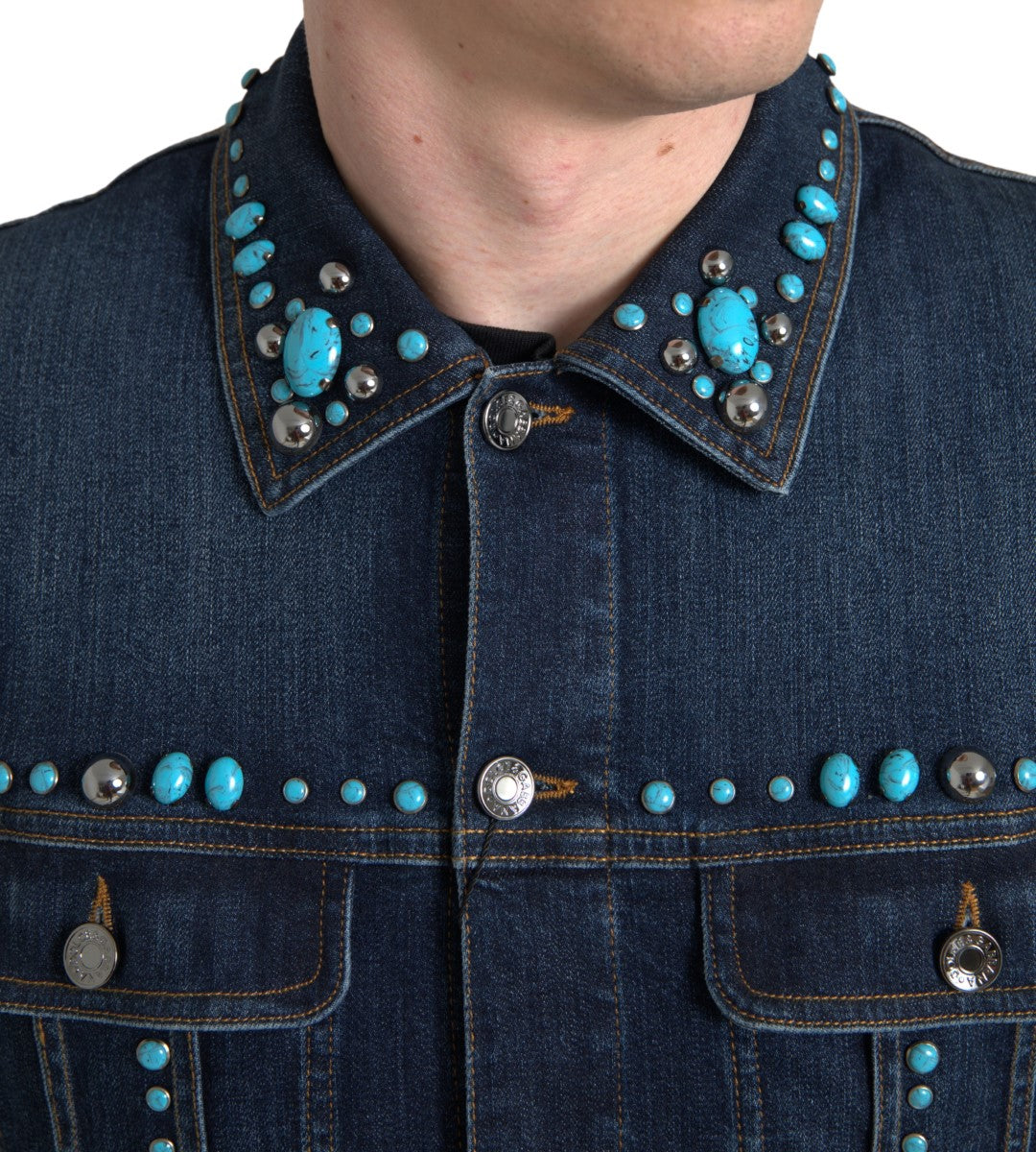  - Embellished Turquoise Denim Jacket