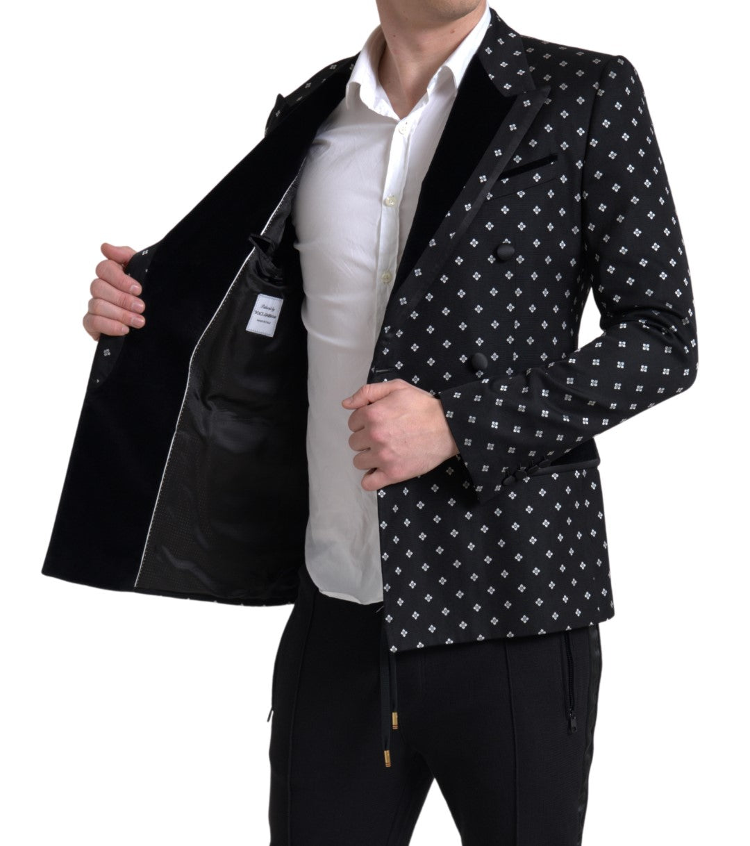  - Elegant Geometric Patterned Slim Blazer