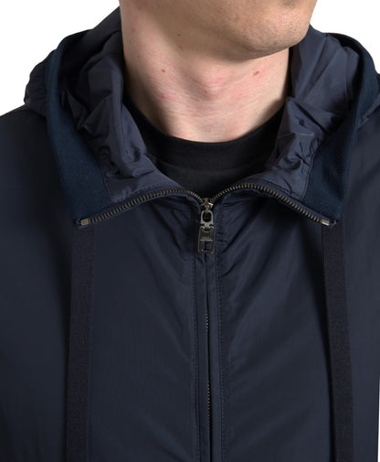  - Elegant Blue Hooded Sweatshirt with Zip Closure