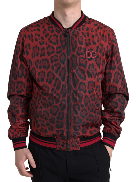  - Red Leopard Print Bomber Jacket