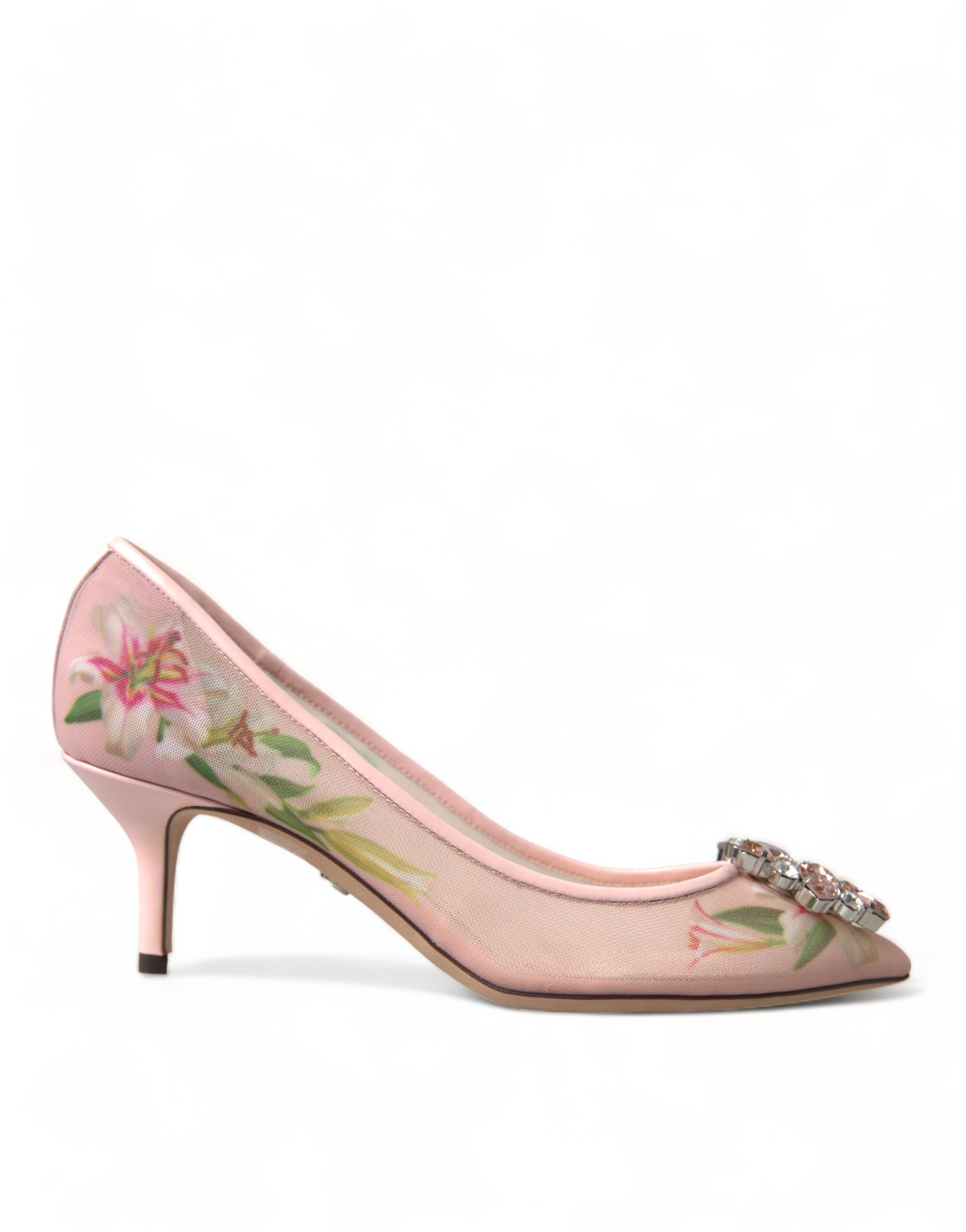 Elegant Pink Floral Crystal Pumps