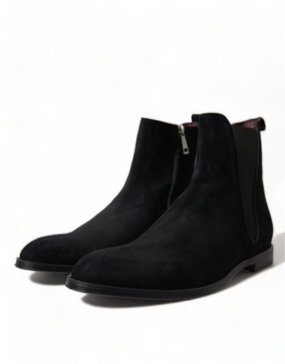  - Elegant Black Velvet Mid-Calf Boots