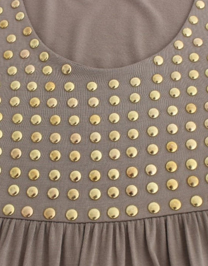  - Studded Sheath Knee-Length Dress in Beige