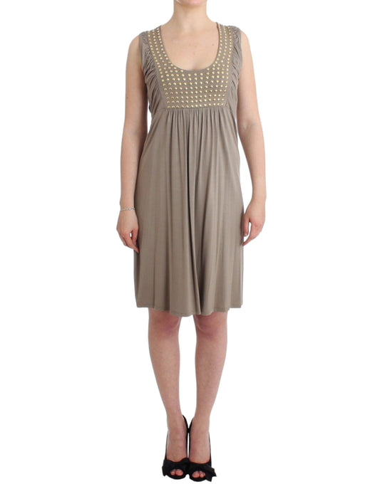  - Studded Sheath Knee-Length Dress in Beige