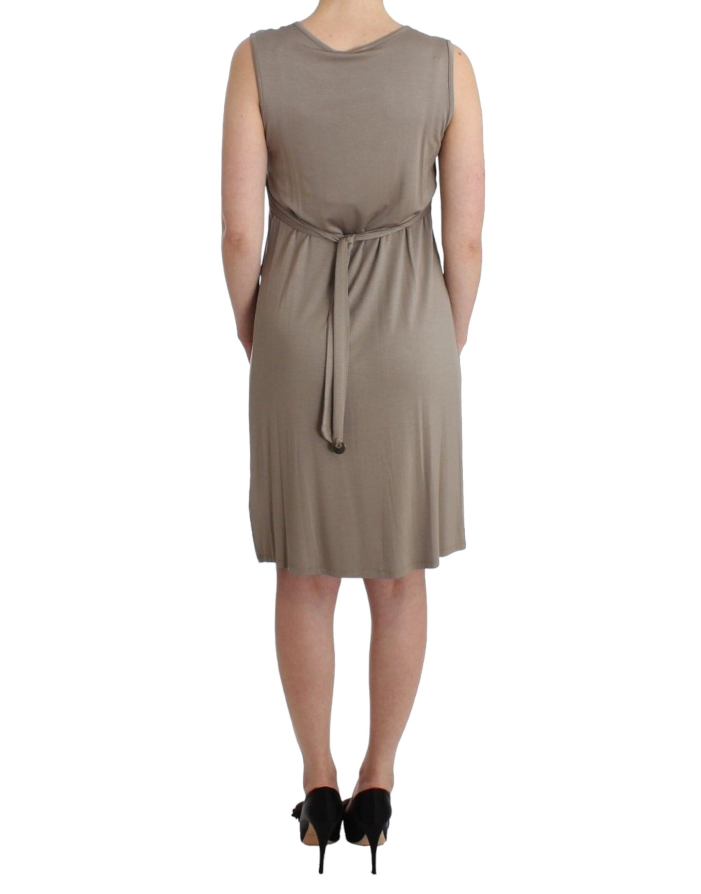  - Studded Sheath Knee-Length Dress in Beige