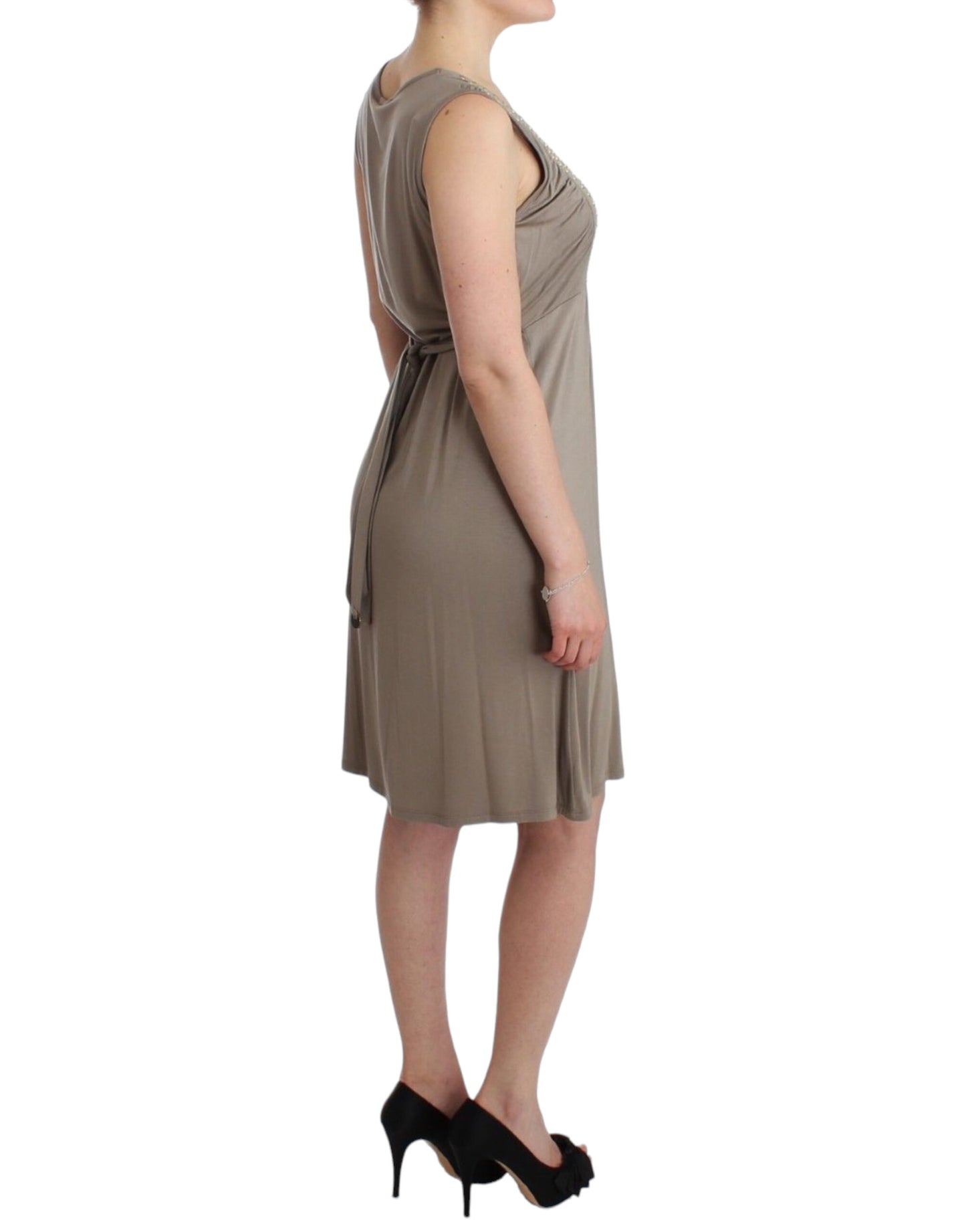  - Studded Sheath Knee-Length Dress in Beige