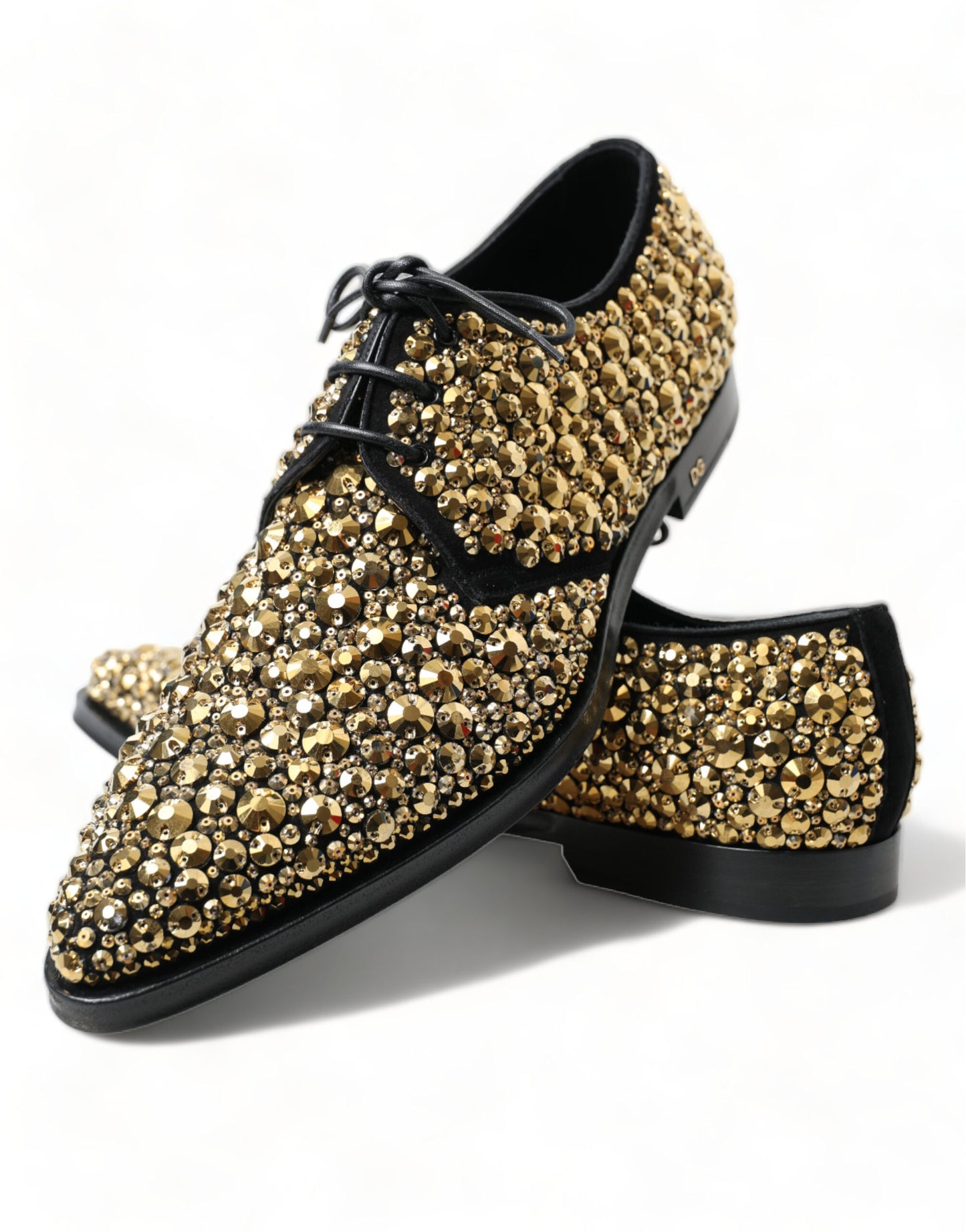  - Elegant Gold Black Suede Derby Dress Shoes