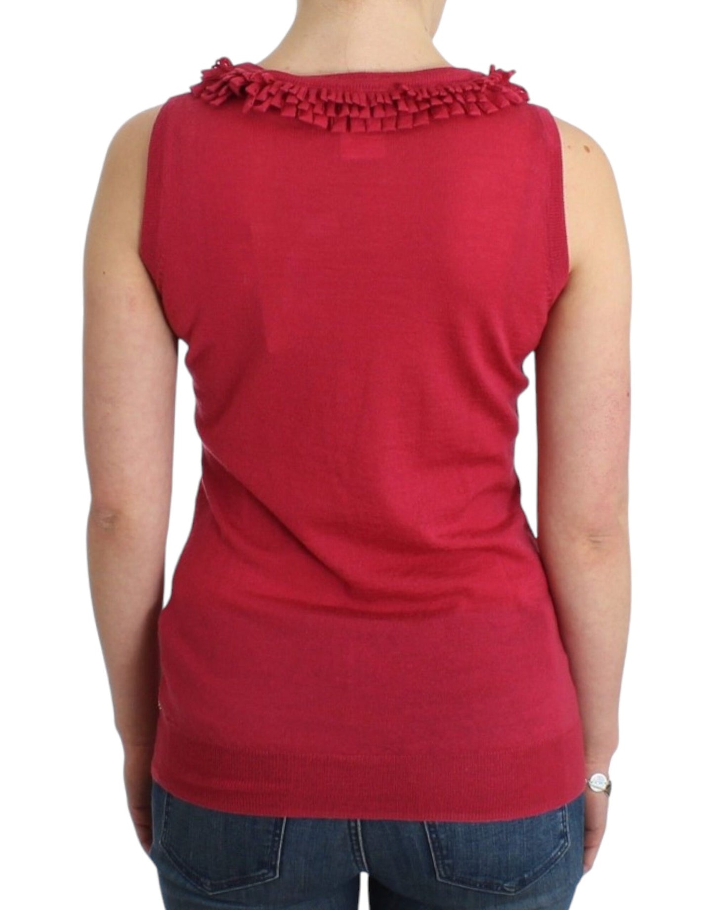  - Elegant Pink Sleeveless Wool Knit Top