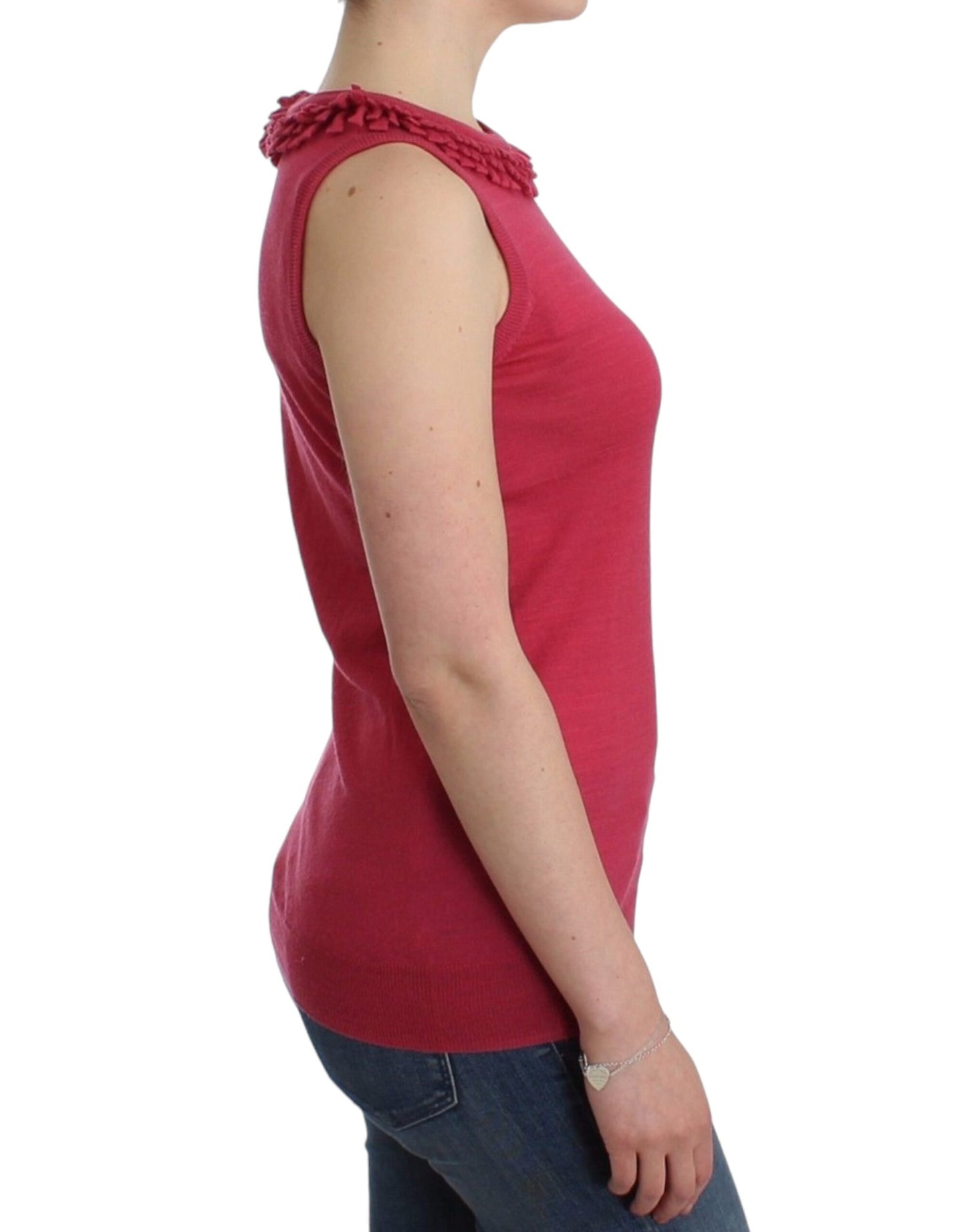  - Elegant Pink Sleeveless Wool Knit Top