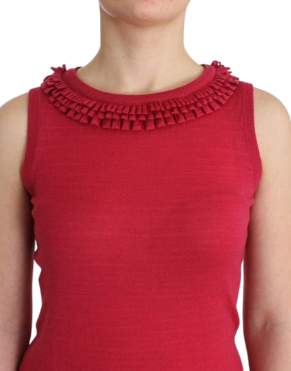  - Elegant Pink Sleeveless Wool Knit Top