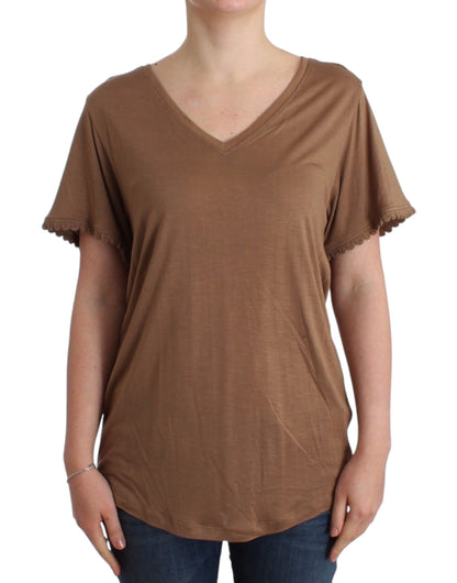  - Elegant Short-Sleeved Brown Rayon Top