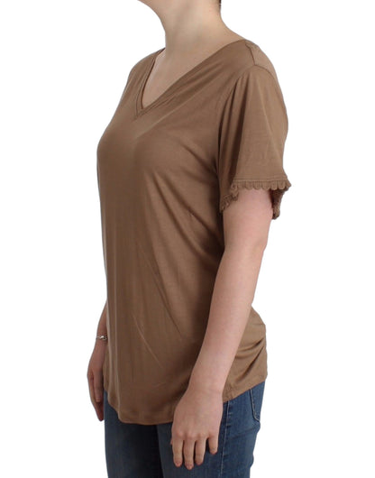  - Elegant Short-Sleeved Brown Rayon Top