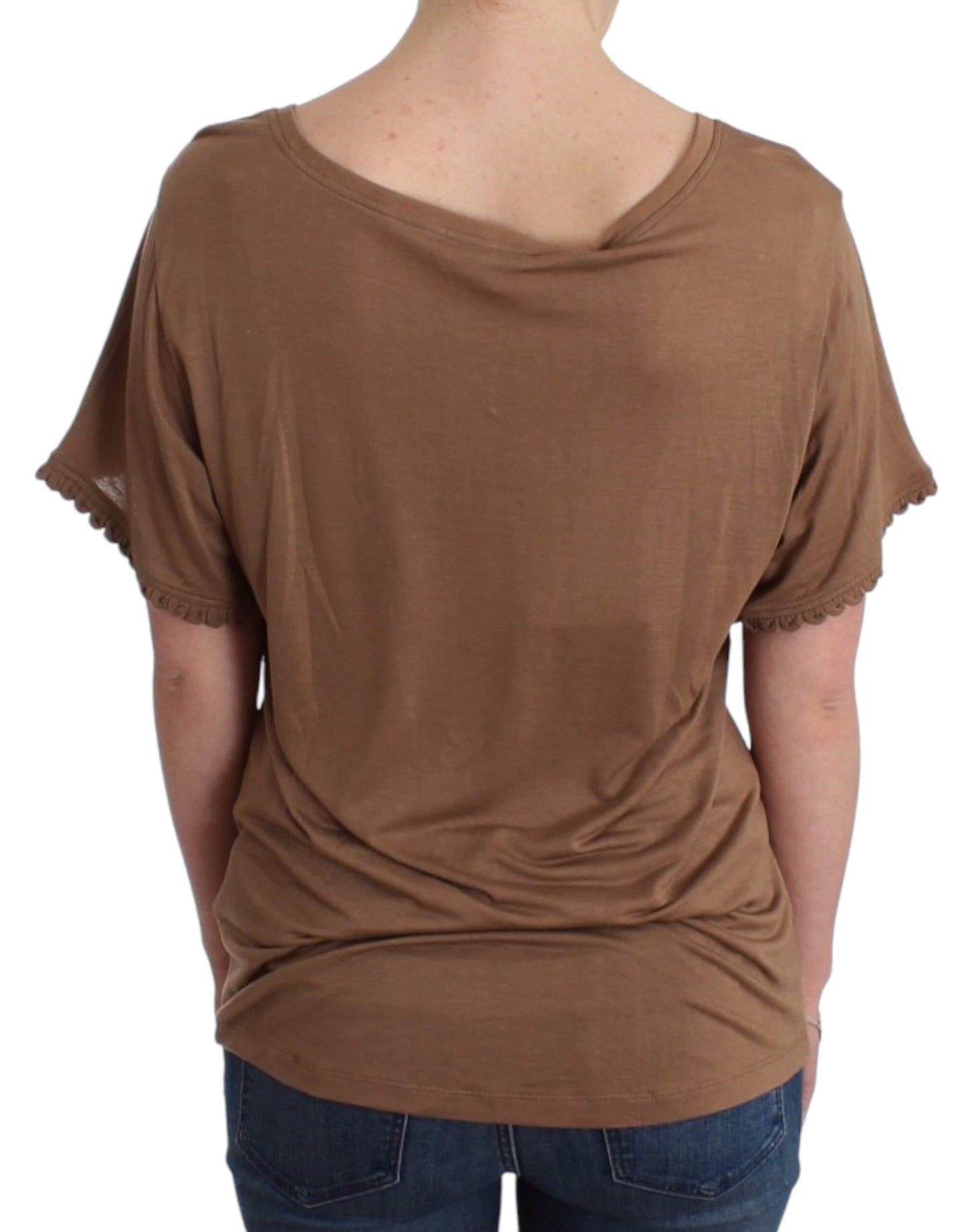  - Elegant Short-Sleeved Brown Rayon Top