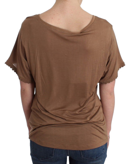  - Elegant Short-Sleeved Brown Rayon Top