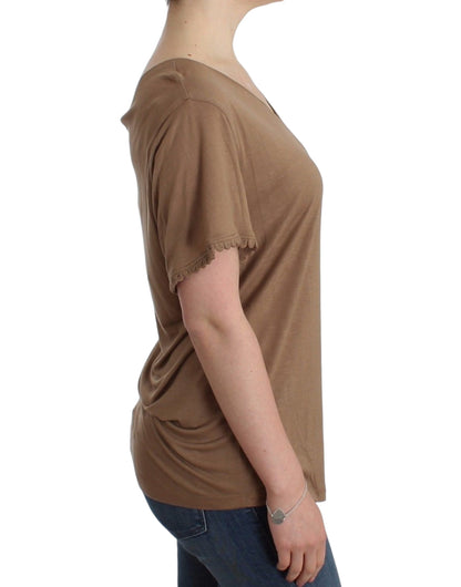 Elegant Short-Sleeved Brown Rayon Top - The Luxe Alliance