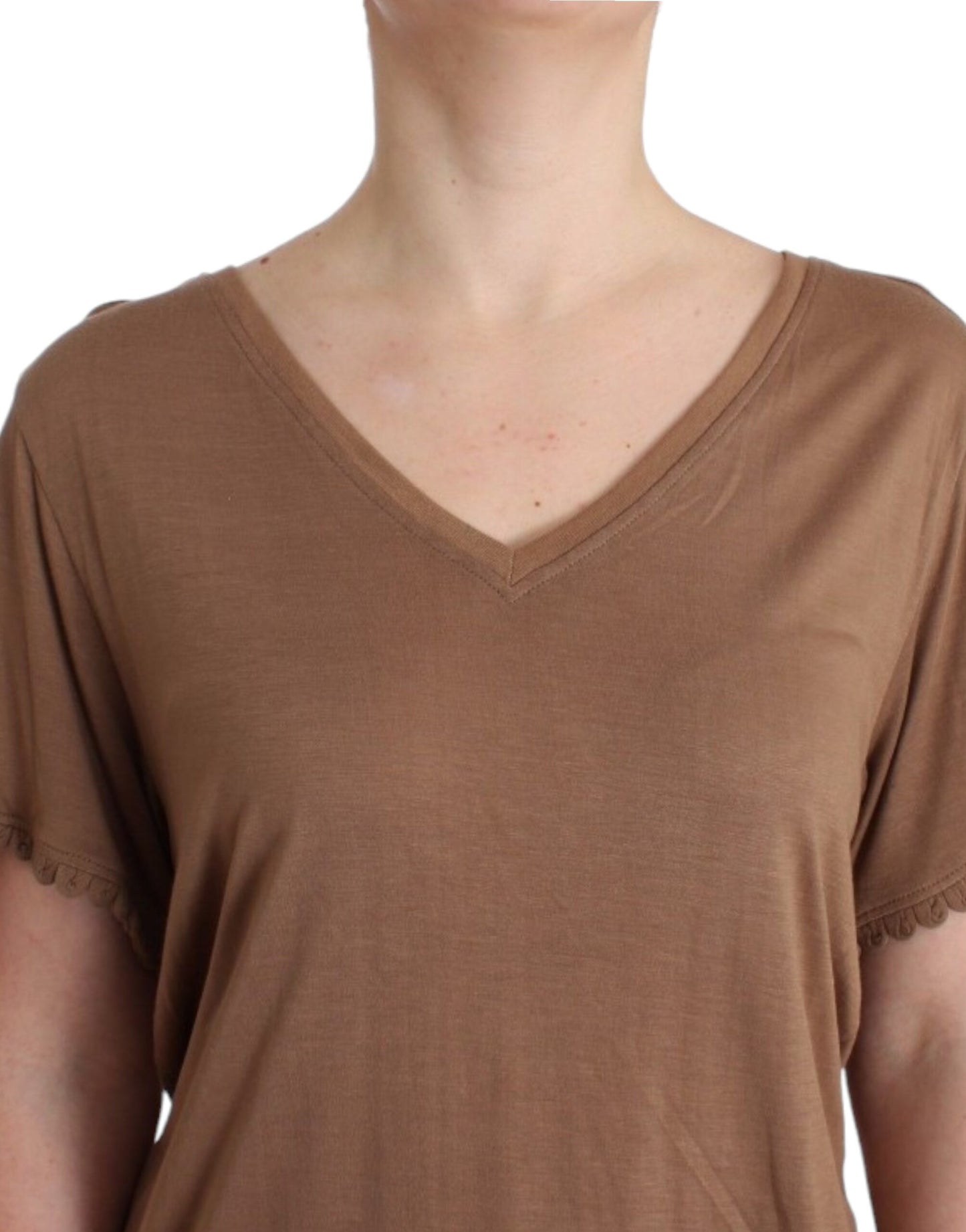  - Elegant Short-Sleeved Brown Rayon Top