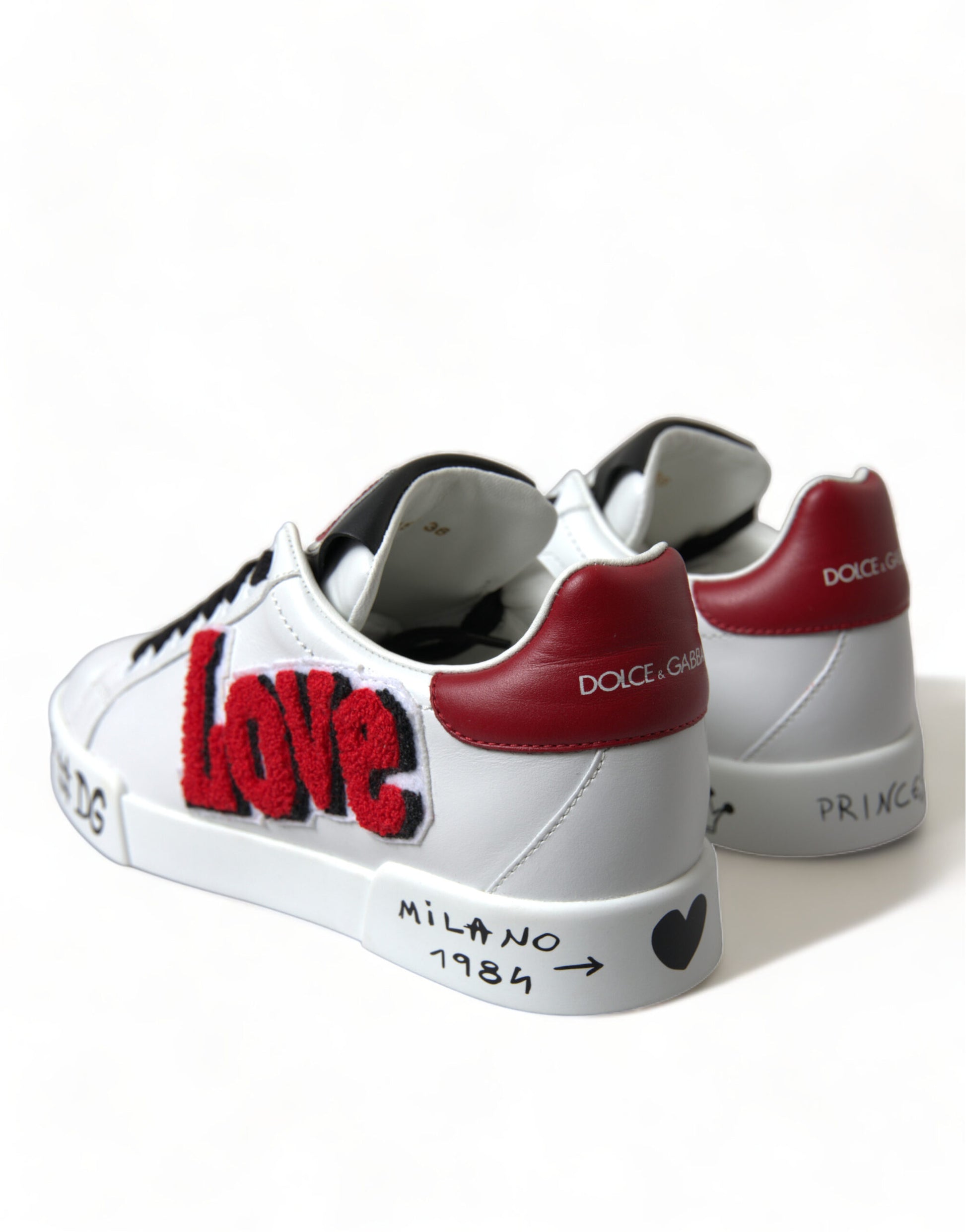 White Portofino Love DG Leather Sneakers