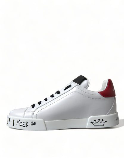 White Portofino Love DG Leather Sneakers