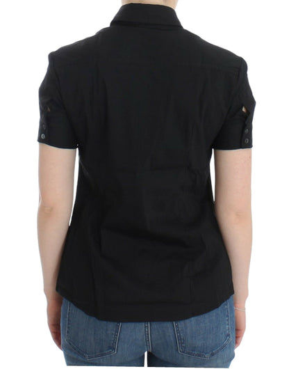  - Elegant Black Cotton Stretch Shortsleeve Blouse