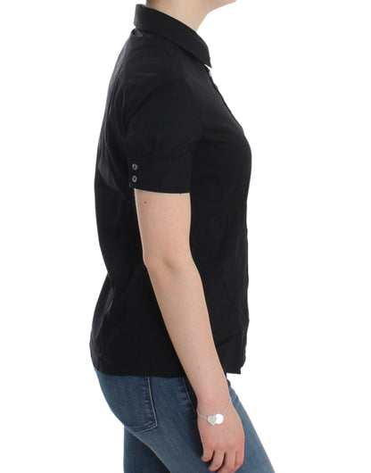  - Elegant Black Cotton Stretch Shortsleeve Blouse