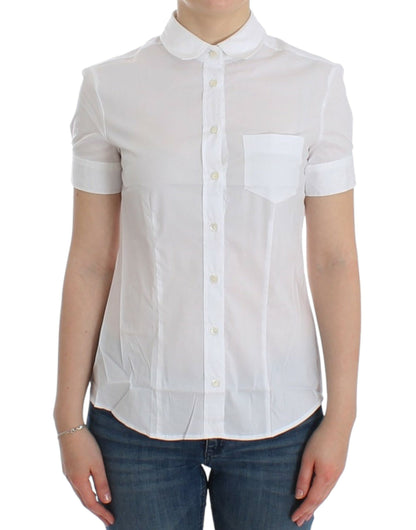  - Chic White Cotton Blend Shortsleeve Blouse