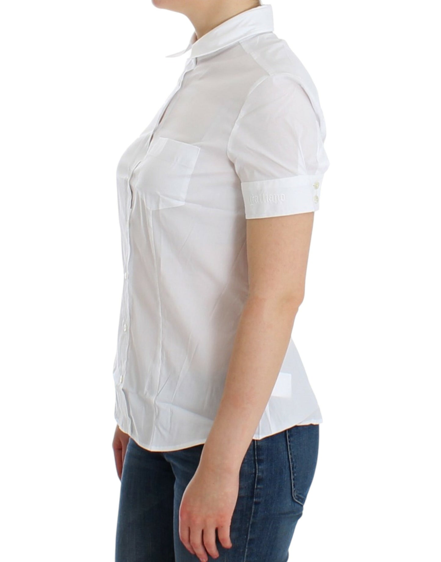  - Chic White Cotton Blend Shortsleeve Blouse