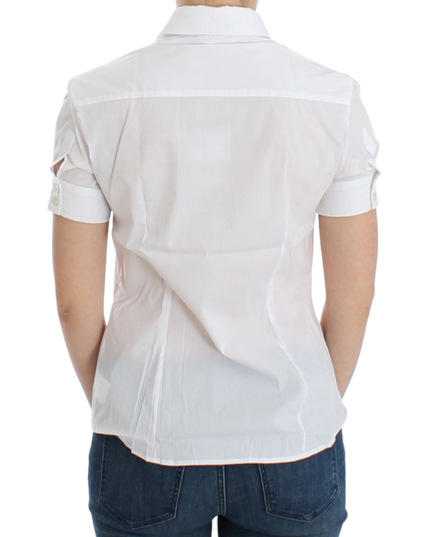  - Chic White Cotton Blend Shortsleeve Blouse