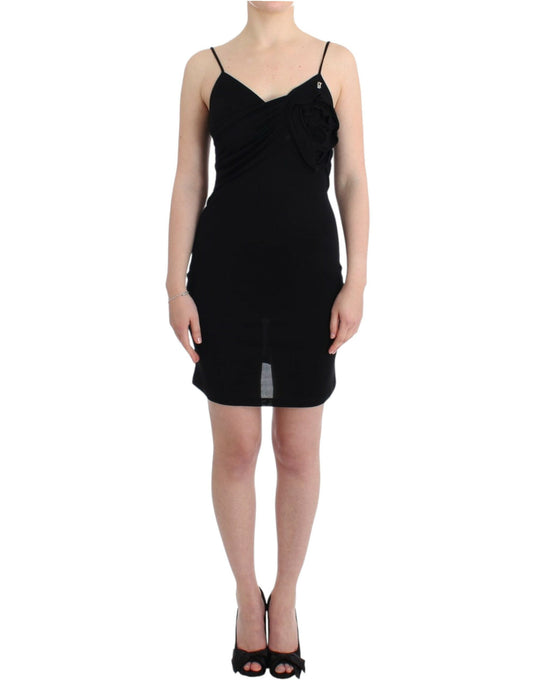  - Elegant Black Jersey Knee-Length Dress