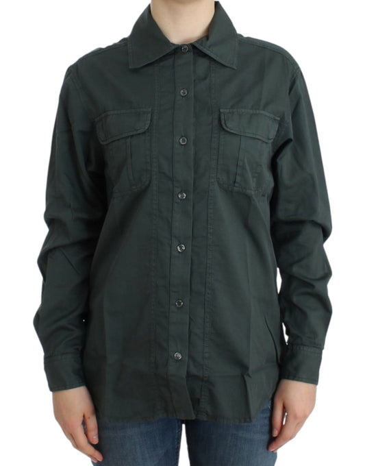  - Elegant Gray Cotton Button Down Shirt