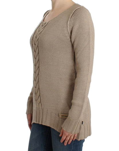  - Elegant Beige Knitted Crew Neck Sweater