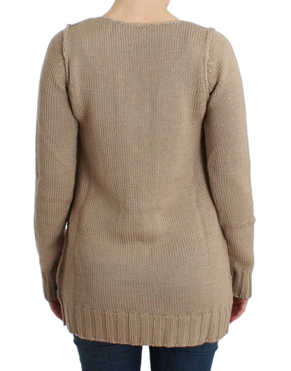  - Elegant Beige Knitted Crew Neck Sweater