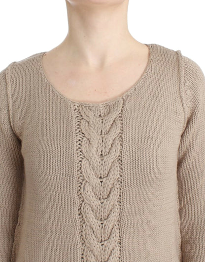  - Elegant Beige Knitted Crew Neck Sweater