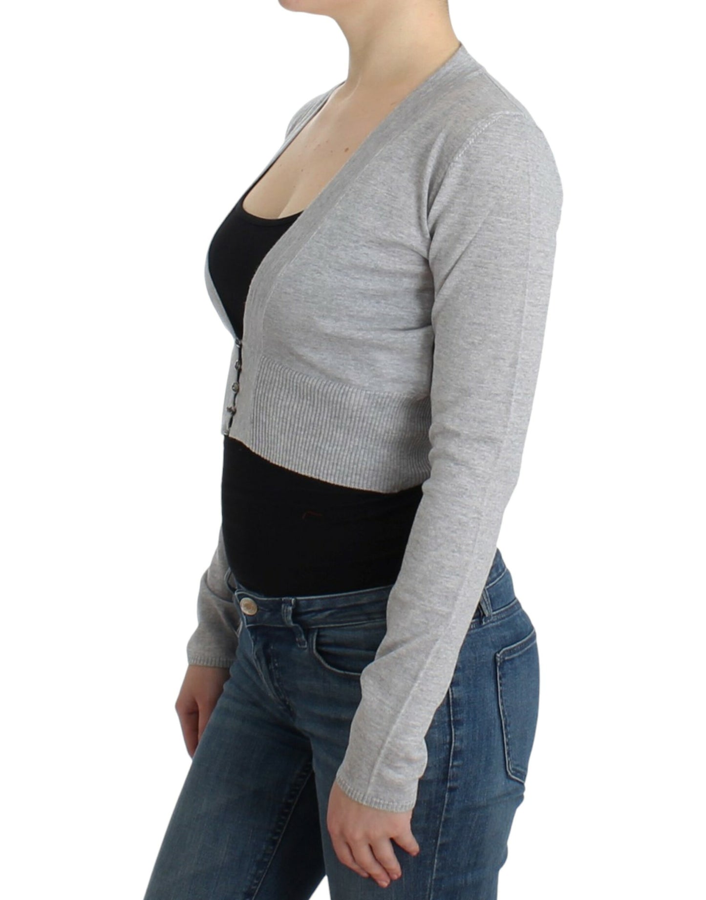  - Cropped Virgin Wool Cardigan in Chic Gray