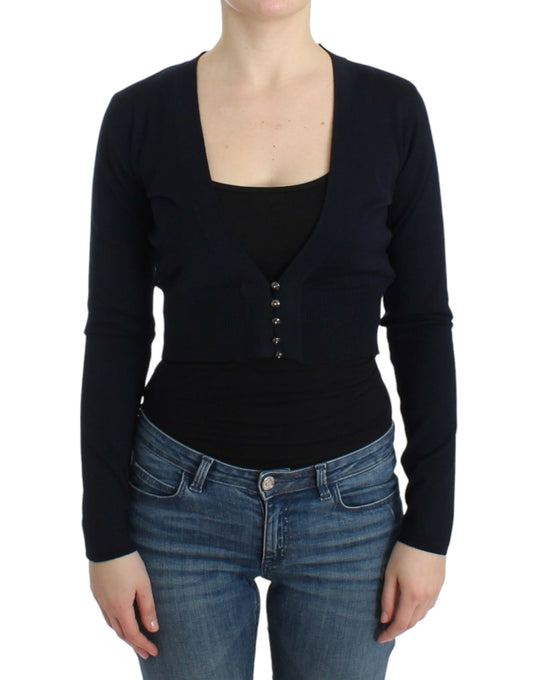  - Elegant Black Cropped Virgin Wool Cardigan