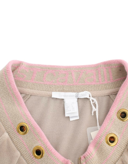  - Beige Zip Cardigan with Gold Tone Accents