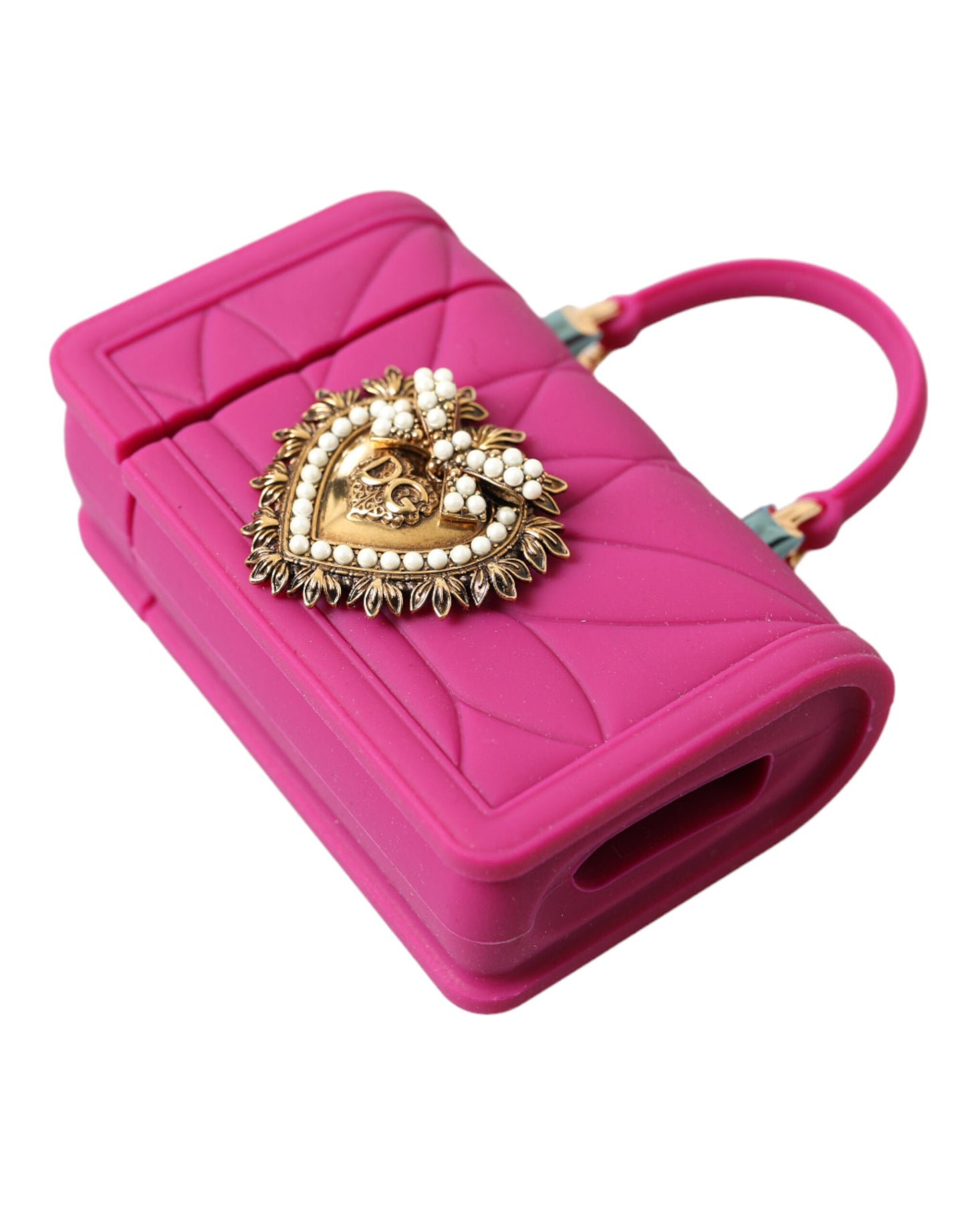  - Chic Quilted Silicone Airpods Case - Pink & Gold