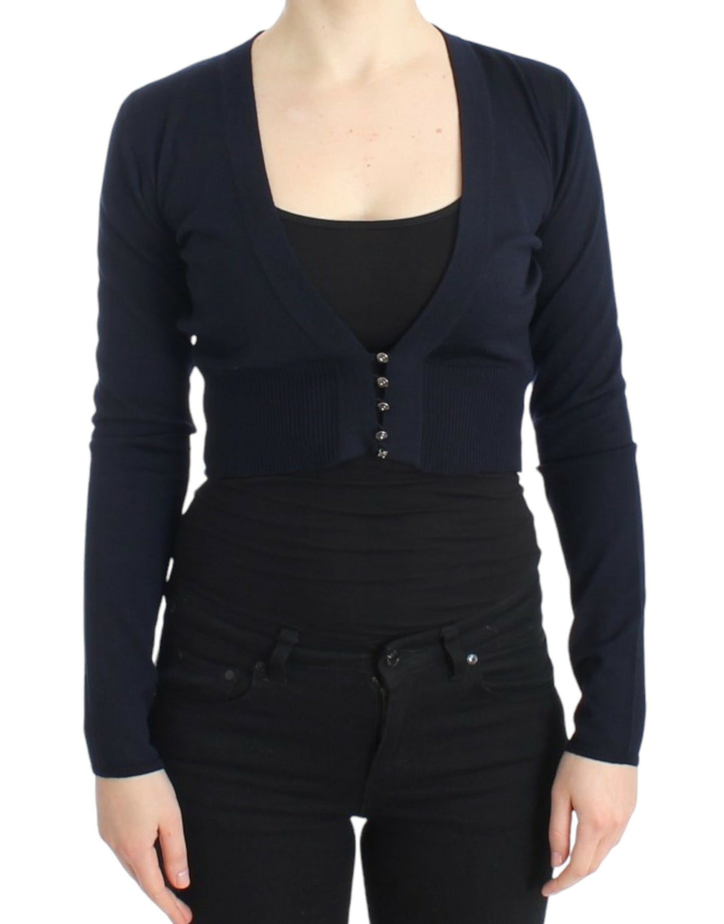  - Elegant Cropped Virgin Wool Cardigan