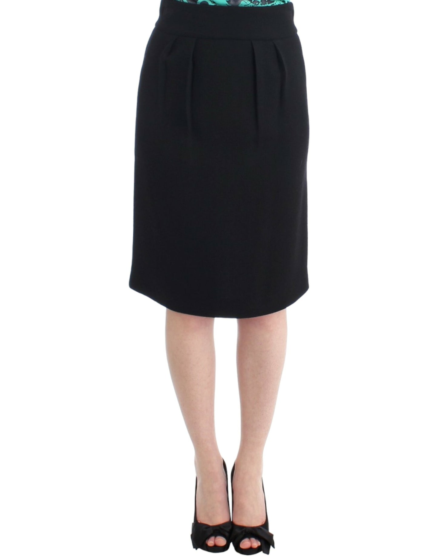  - Elegant Black Wool Pencil Skirt