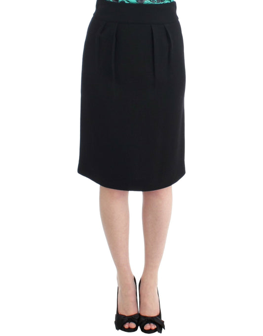  - Elegant Black Wool Pencil Skirt