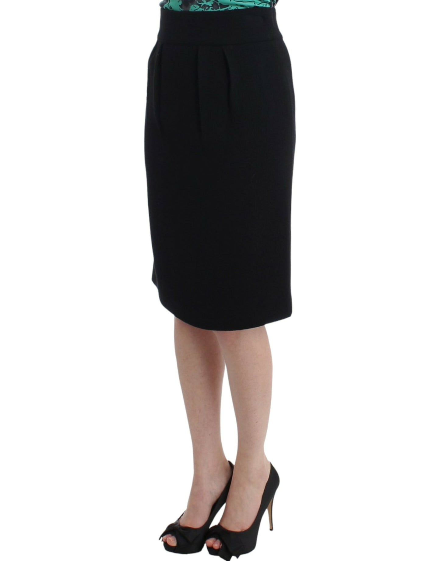  - Elegant Black Wool Pencil Skirt