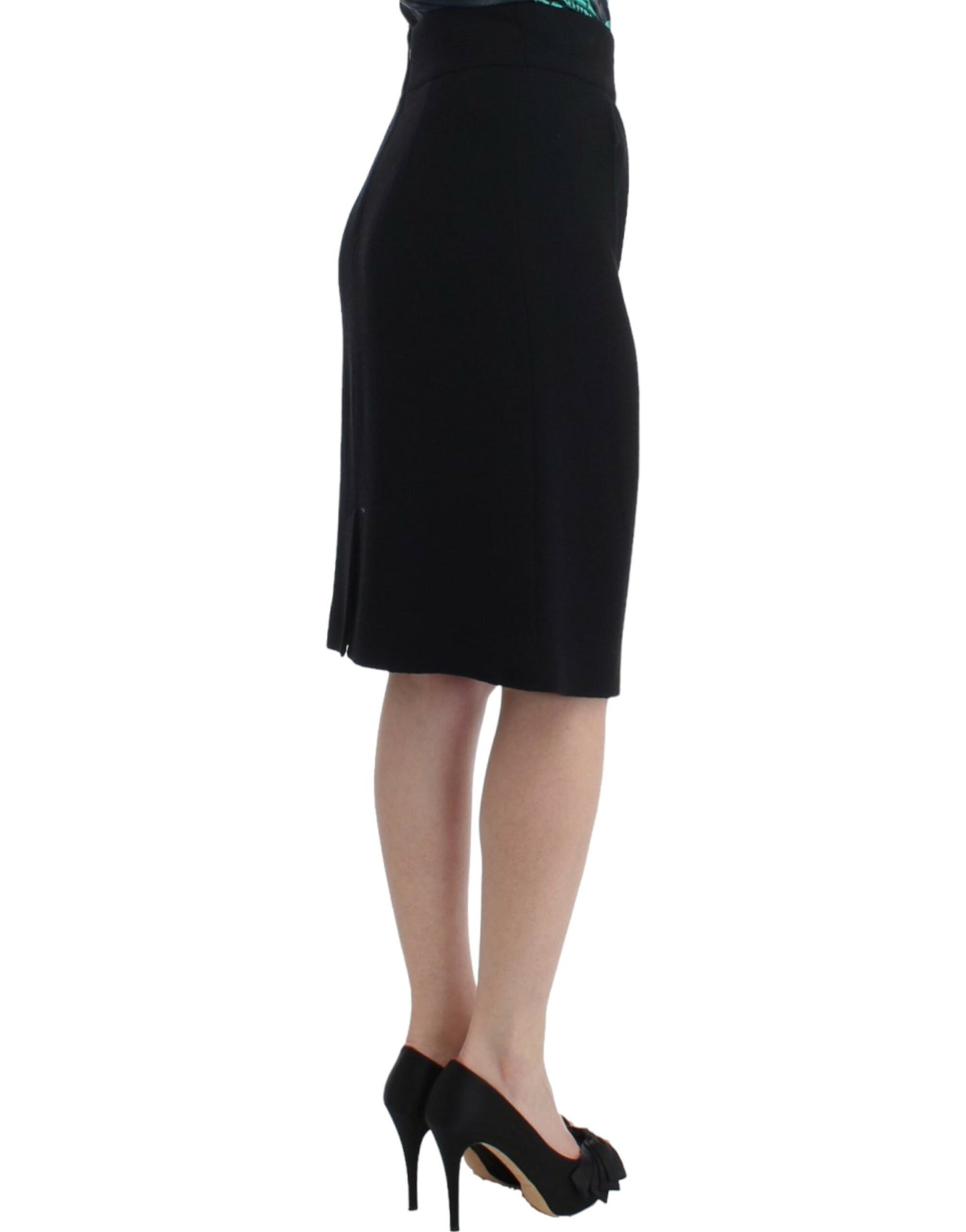  - Elegant Black Wool Pencil Skirt