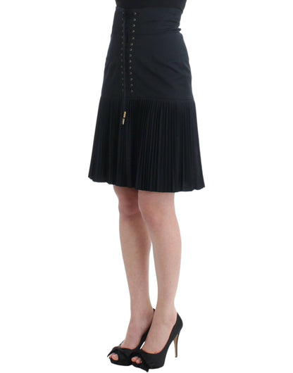  - Elegant Black Pleated Lace A-Line Skirt