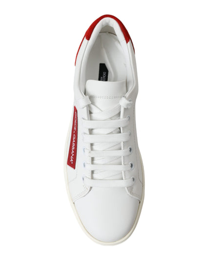  - Chic White Leather Sneakers with Red Accents