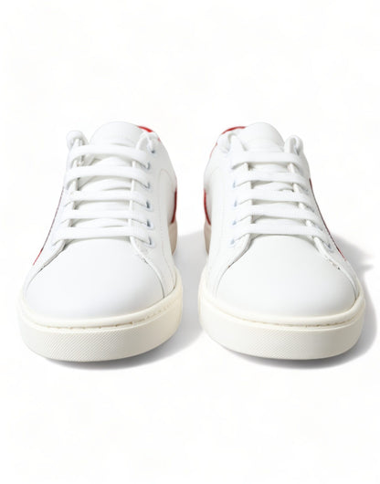  - Chic White Leather Sneakers with Red Accents